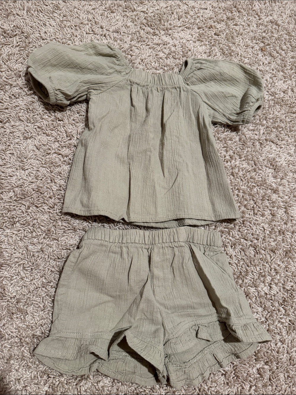 Girls' Sage Green Puff Sleeve Matching Shorts Set